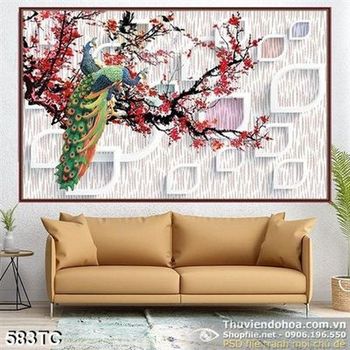 Tranh chim công wall psd