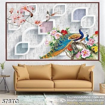 Tranh chim công đẹp wall trên hòn đá