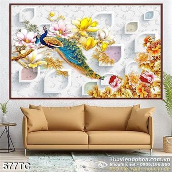 Tranh chim công nghỉ ngơi nơi cái cây lớn 3d