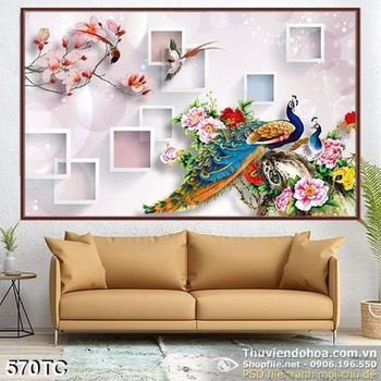 Tranh chim công 3d và những cái ô vuông