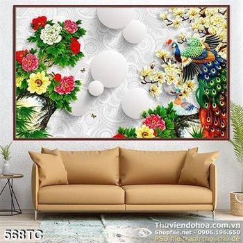 Tranh chim công và những hòn đá màu trắng