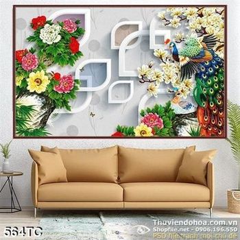 Tranh chim công 3d khoe sắc đẹp