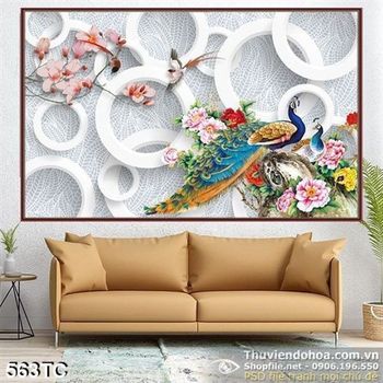 Tranh chim công 3d và những cái vòng tròn