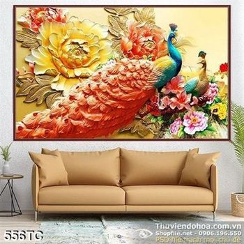 Tranh chim công với bộ lông rực rỡ đẹp 3d