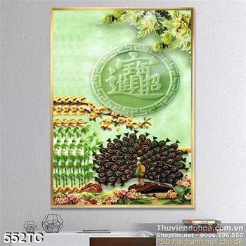 Tranh chim công 3d giả ngọc xòe đuôi ấn tượng