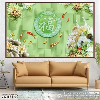 Tranh chim công 3d giả ngọc in uv cá chép koi