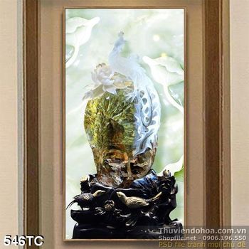 Tranh chim công giả ngọc và hòn đá quý psd