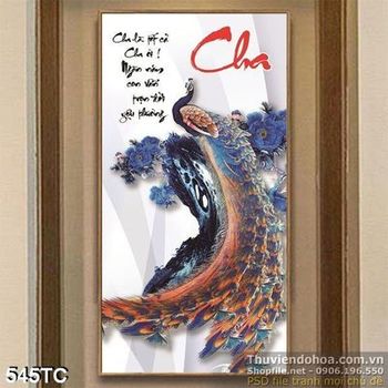 Tranh chim công chữ cha với bộ đuôi dài