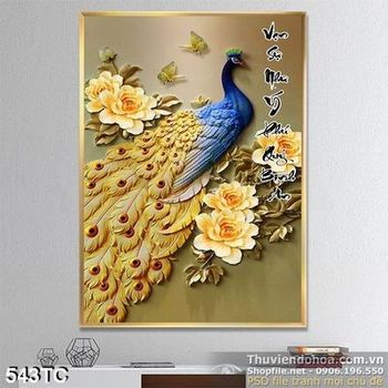 Tranh chim công phù điêu vạn sự như ý