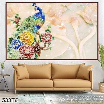 Tranh chim công 3d giả ngọc psd đẹp ấn tượng