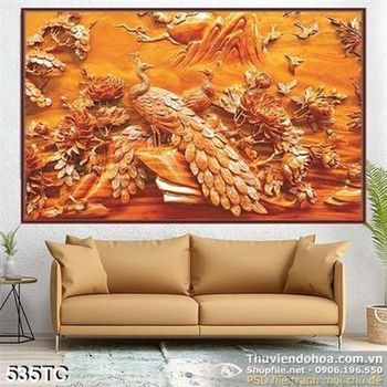 Tranh chim công phù điều khắc gỗ