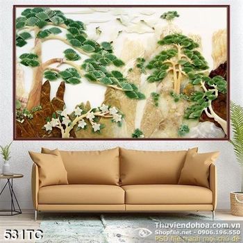 Tranh chim công 3d giả ngọc cây thông