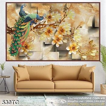 Tranh chim công 3d nghệ thuật giả ngọc in uv