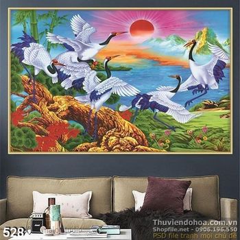 Tranh chim hạc vui đùa 3d