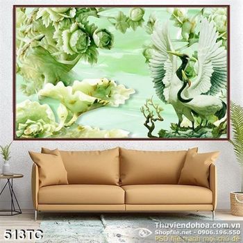 Tranh chim công 3d giả ngọc màu xanh biếc in uv