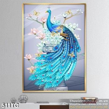 Tranh chim công màu xanh lam đẹp mắt psd