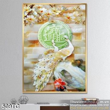 Tranh chim công khổ dọc đẹp giả ngọc