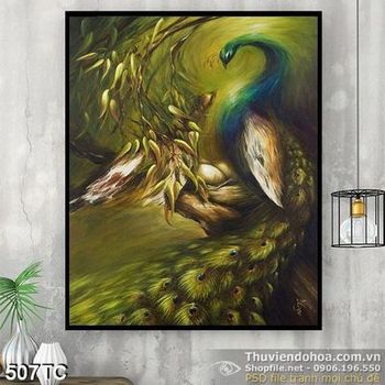 Tranh chim công sơn dầu nghệ thuật