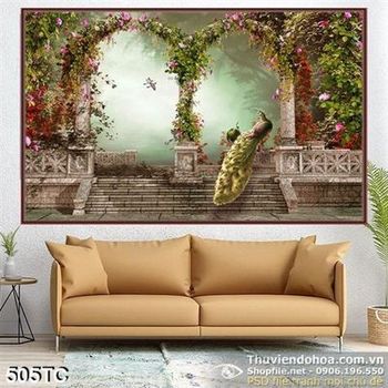 Tranh chim công và cánh cổng hoa đẹp