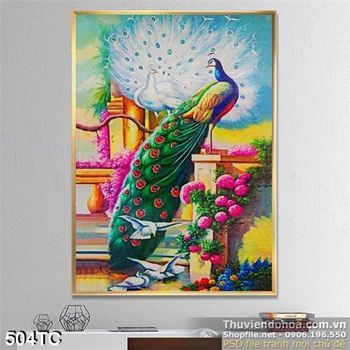 Tranh chim công vector màu trắng 3d