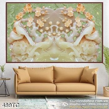 Tranh chim công hoa mai in uv