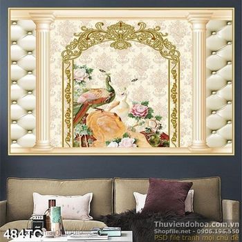 Tranh chim công khung tranh ấn tượng in uv