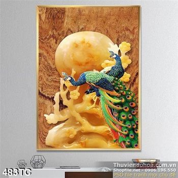 Tranh chim công 3d giả ngọc ánh trắng