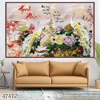Tranh chim công 3d hạnh phúc giả ngọc