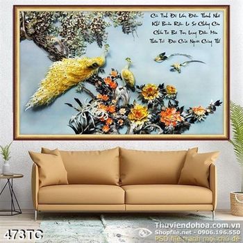 Tranh chim công 3d màu vàng giả ngọc đẹp psd