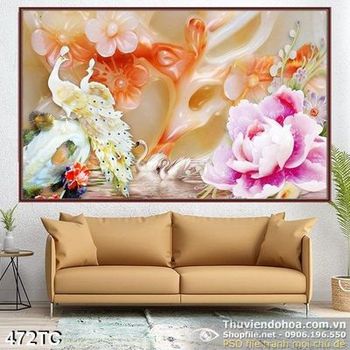 Tranh chim công màu trắng giả ngọc đẹp