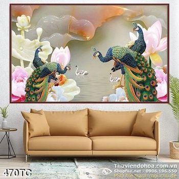 Tranh chim công 3d giả ngọc ấn tượng đẹp