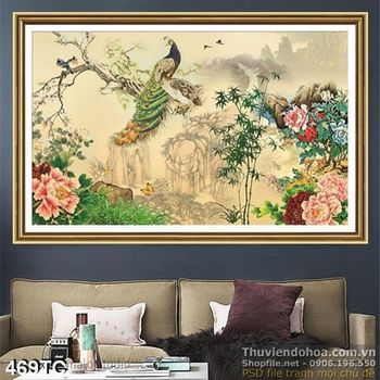 Tranh chim công sơn dầu vẽ tay nghệ thuật