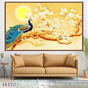 Tranh chim công đứng trên cành cây psd