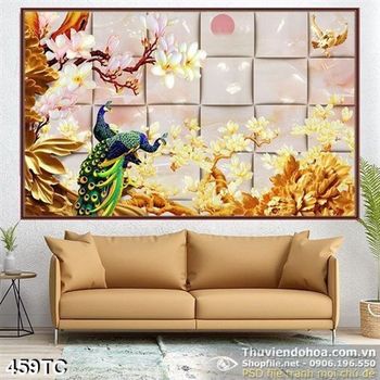 Tranh chim công cây cổ thụ ngàn năm psd in uv