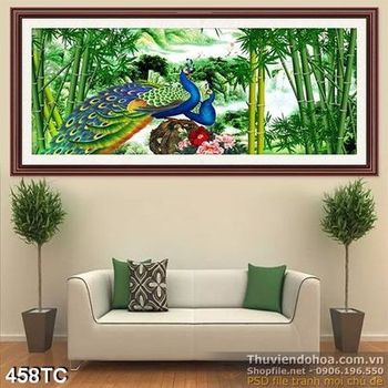 Tranh chim công 3d giả ngọc và mặt trời