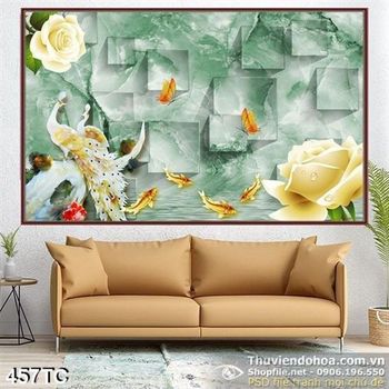 Tranh chim công và rừng tre psd