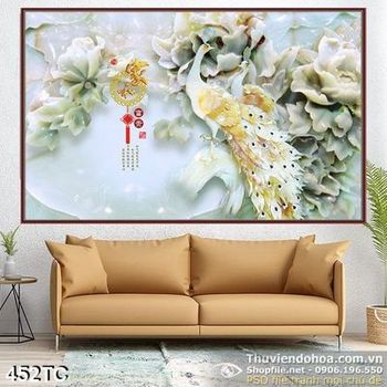 Tranh chim công 3d giả ngọc trắng đẹp