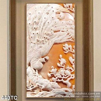 Tranh chim công phù điều màu trắng đẹp 3d
