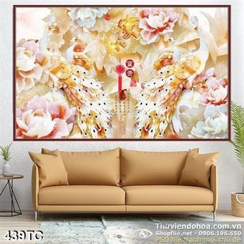 Tranh chim công màu trắng 3d giả ngọc in uv