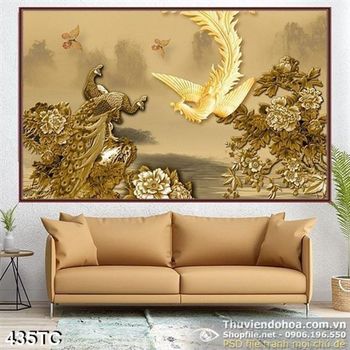 Tranh chim công bay lượn phù điều in uv khổ psd