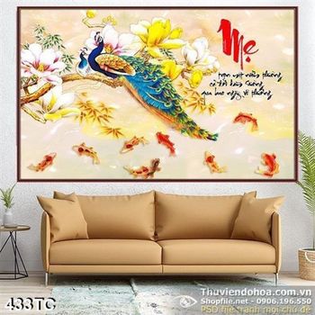 Tranh chim công mẹ  và cửu ngư giả ngọc 3d