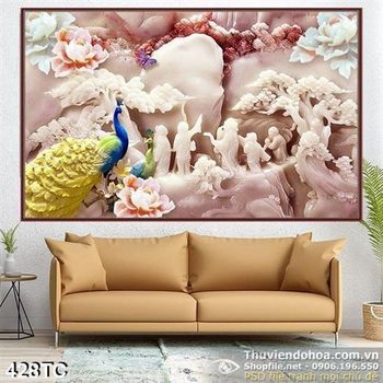Tranh chim công 3d điêu khắc giả ngọc in uv