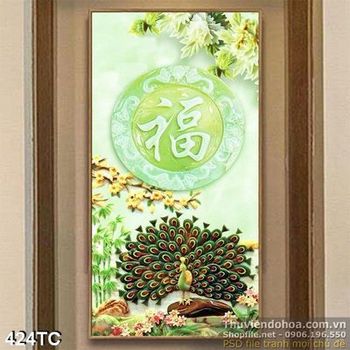 Tranh chim công 3d wall xòe đuôi giả ngọc ấn tượng