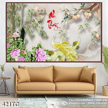 Tranh chim công 3d giả ngọc ơn thầy