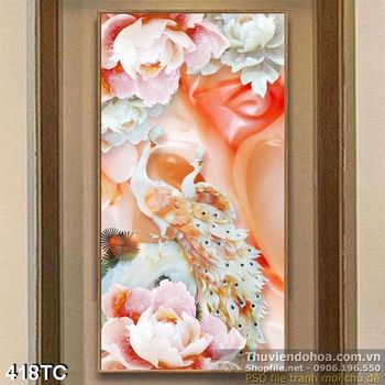 Tranh chim công hoa mẫu đơn 3d giả ngọc in uv