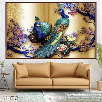 Tranh chim công đẹp phù điều in uv