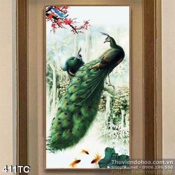 Tranh chim công chim công màu xanh lam