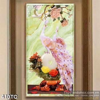 Tranh chim công khổ dọc 3d đẹp ấn tượng