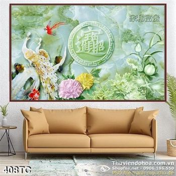 Tranh chim công 3d wall giả ngọc ấn tượng