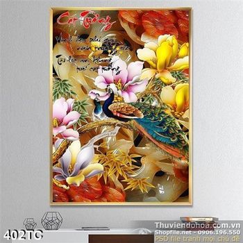 Tranh chim công cát tường giả ngọc